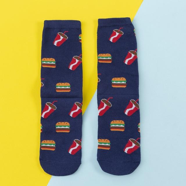 Funny Cute Cartoon socks Fruits Banana Avocado Lemon Egg Cookie Donuts fries Food colorful novelty skateboard Socks