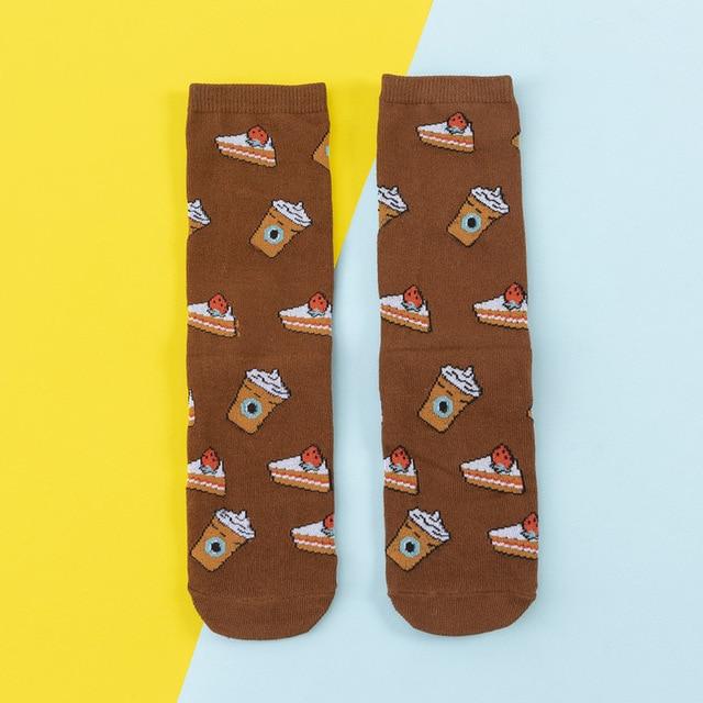 Funny Cute Cartoon socks Fruits Banana Avocado Lemon Egg Cookie Donuts fries Food colorful novelty skateboard Socks