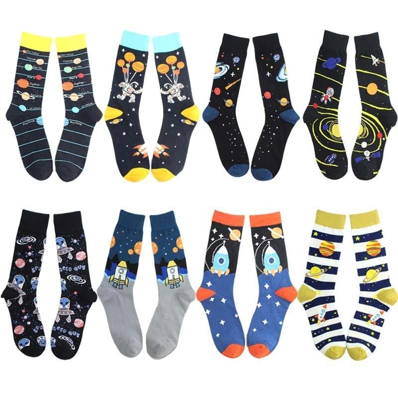 2020 nouveau printemps coton hommes chaussettes spatiales coréennes femmes mode d'été astronaute planète chaussettes univers nouveauté courtes chaussettes drôles