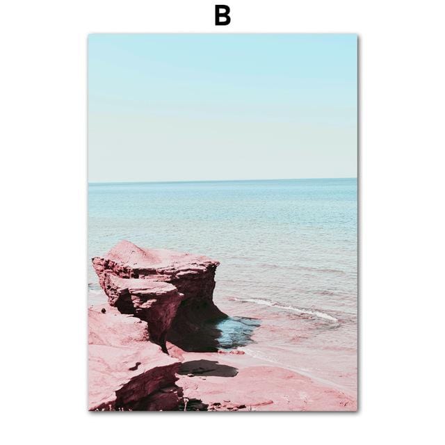 Gohipang Pink Beach Sea House Door Cake Landscape Wall Art Canvas Painting Nordic Posters And Prints Wall Pictures Living Room