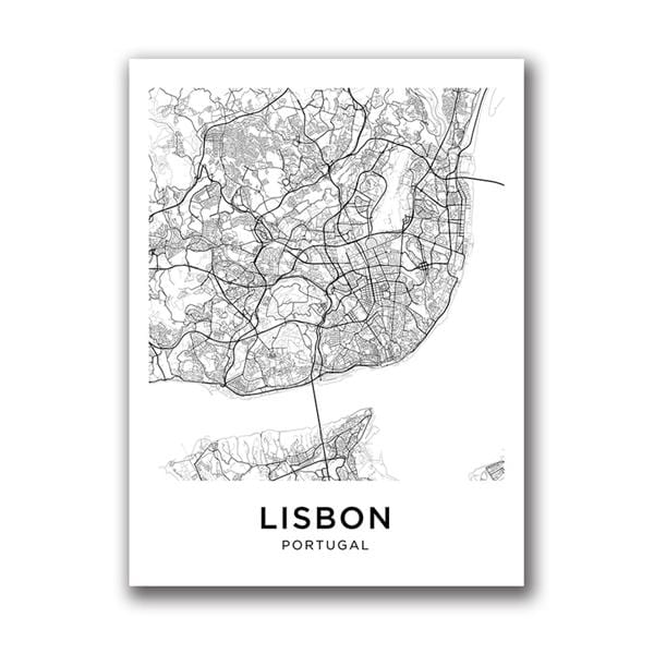 Lisbon Portugal City Map Poster Prints Portuguese Tiles Blue Door Vintage Wall Art Canvas Painting City Photography Home Decor