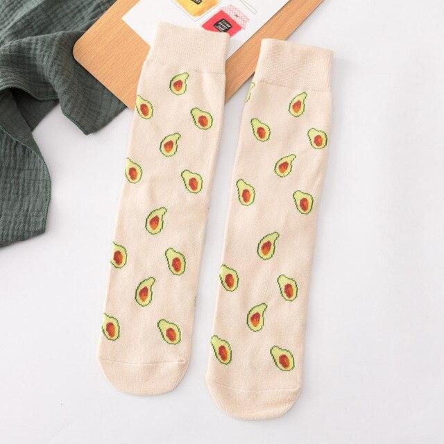 Harajuku Happy chaussettes unisexe drôle dessin animé fruits avocat banane Burger frites bière Biscuit poulet frit nourriture chaussettes Skateboard-8