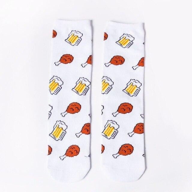 Harajuku Happy chaussettes unisexe drôle dessin animé fruits avocat banane Burger frites bière Biscuit poulet frit nourriture chaussettes Skateboard-8