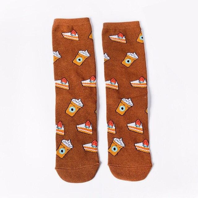 Harajuku Happy chaussettes unisexe drôle dessin animé fruits avocat banane Burger frites bière Biscuit poulet frit nourriture chaussettes Skateboard-8