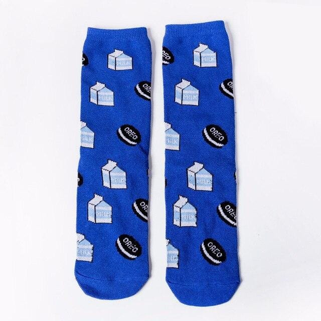 Harajuku Happy chaussettes unisexe drôle dessin animé fruits avocat banane Burger frites bière Biscuit poulet frit nourriture chaussettes Skateboard-8