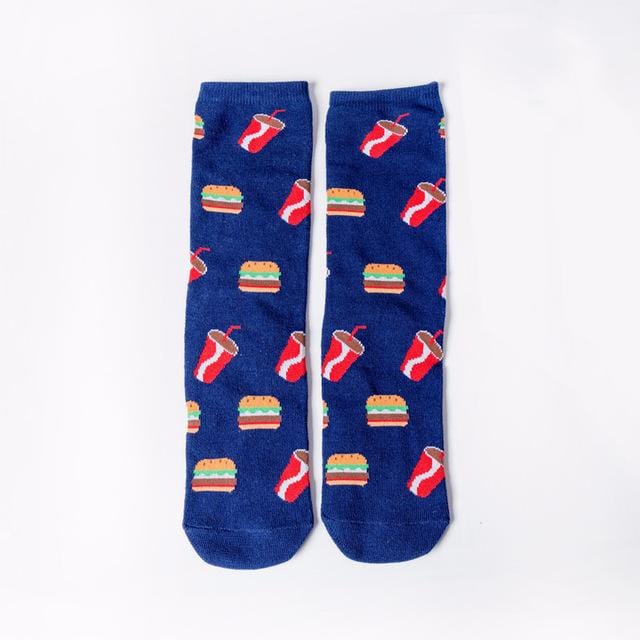 Harajuku Happy chaussettes unisexe drôle dessin animé fruits avocat banane Burger frites bière Biscuit poulet frit nourriture chaussettes Skateboard-8