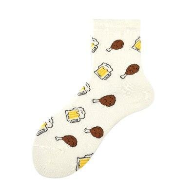 Harajuku Happy chaussettes unisexe drôle dessin animé fruits avocat banane Burger frites bière Biscuit poulet frit nourriture chaussettes Skateboard-8