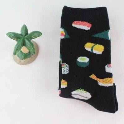 Harajuku Happy chaussettes unisexe drôle dessin animé fruits avocat banane Burger frites bière Biscuit poulet frit nourriture chaussettes Skateboard-8