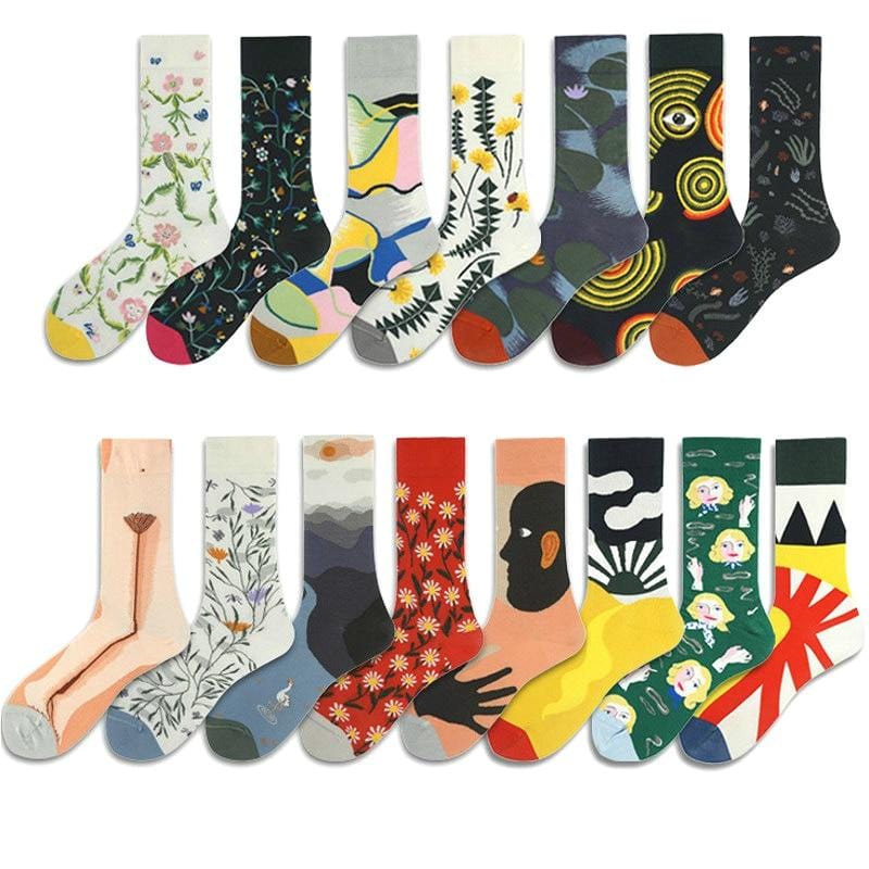 Gekämmte Baumwolle Damen Socken Harajuku Bunte Cartoon Niedlich Lustige Kawaii Abstrakte Muster Socken Für Weibliche Weihnachtsgeschenk