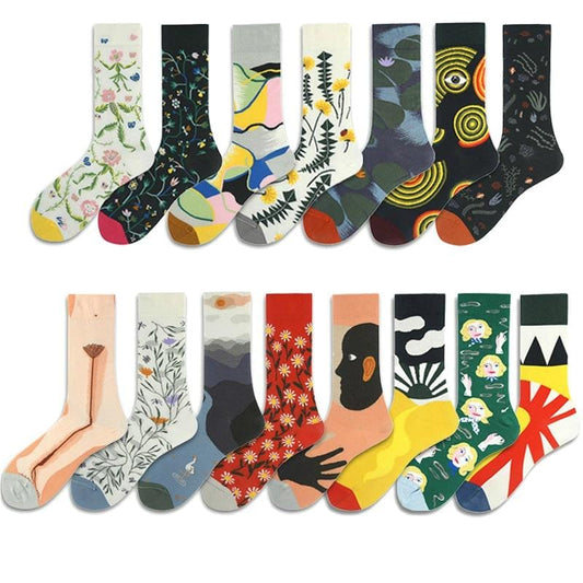 Combed Cotton Women's Socks Harajuku Colorful Cartoon Cute Funny Kawaii Abstract Pattern Socks For Female Christmas Gift