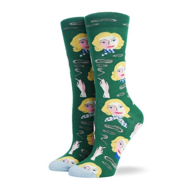 Combed Cotton Women's Socks Harajuku Colorful Cartoon Cute Funny Kawaii Abstract Pattern Socks For Female Christmas Gift