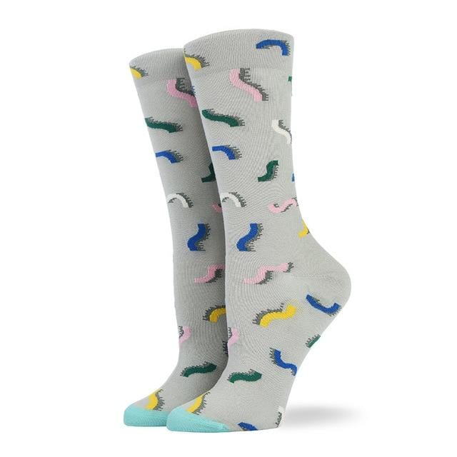 Gekämmte Baumwolle Damen Socken Harajuku Bunte Cartoon Niedlich Lustige Kawaii Abstrakte Muster Socken Für Weibliche Weihnachtsgeschenk