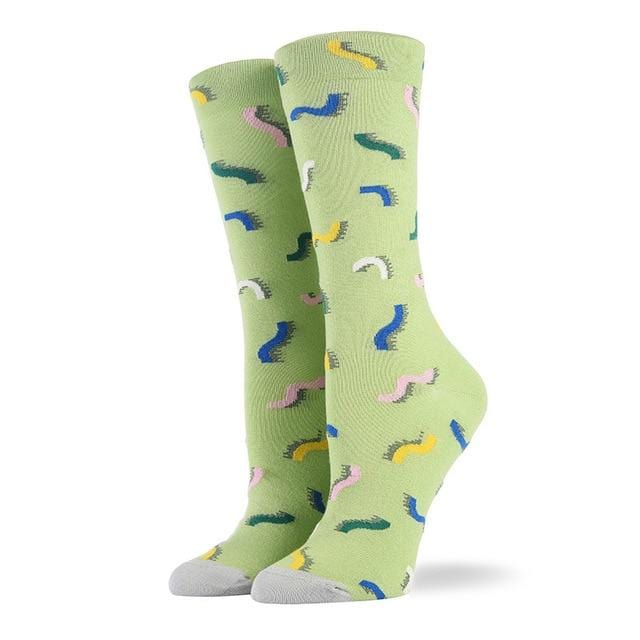 Gekämmte Baumwolle Damen Socken Harajuku Bunte Cartoon Niedlich Lustige Kawaii Abstrakte Muster Socken Für Weibliche Weihnachtsgeschenk