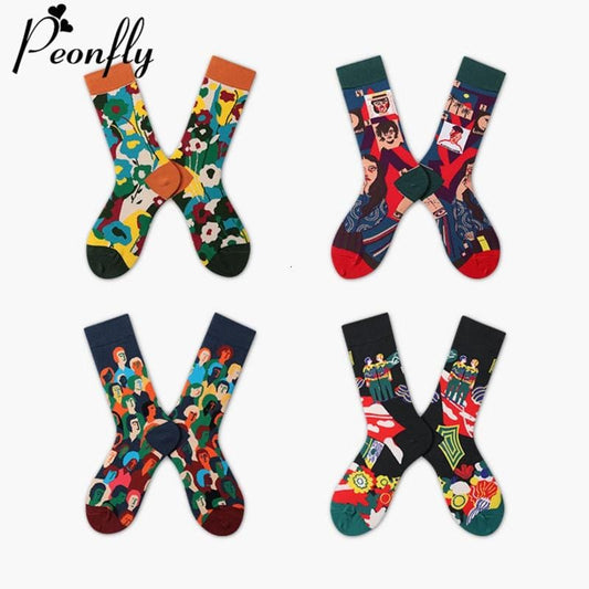 Chaussettes Style Harajuku pour femmes, en coton peigné, motif d'illustration de dessin animé, mignonnes et amusantes, chaussettes Kawaii pour cadeau de noël