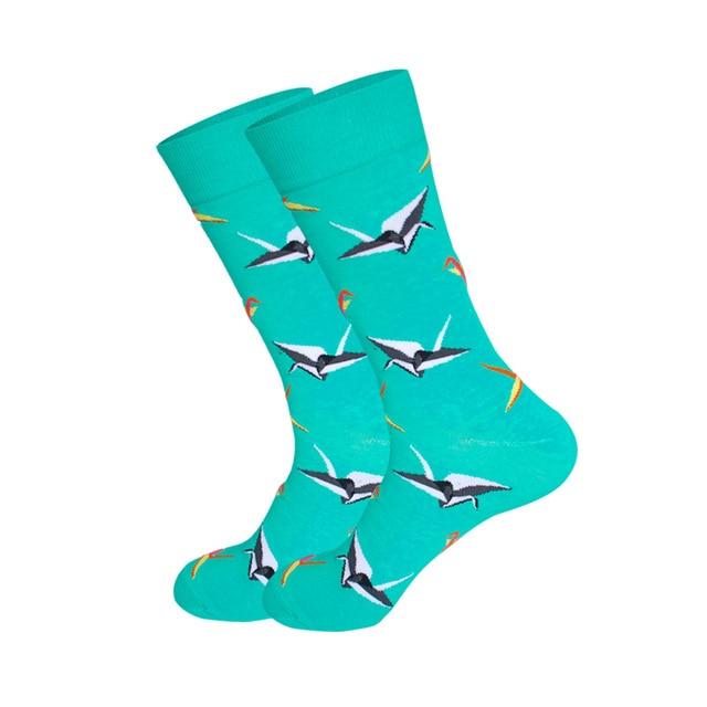 Downstairs Brand Desgin Happy Socks for Men's Gifts 28 Colors Birds Flamingos Penguins Streetwear Dress Up Long Casual Calcetines