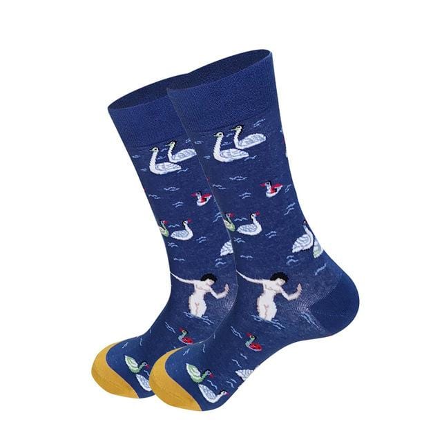 Downstairs Brand Desgin Happy Socks for Men's Gifts 28 Colors Birds Flamingos Penguins Streetwear Dress Up Long Casual Calcetines