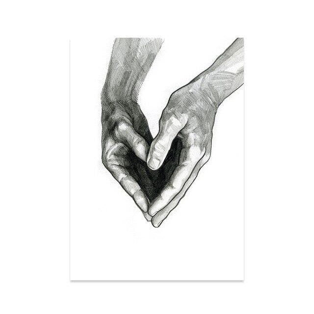 Schwarz Weiß Einfache Hand In Hand Liebhaber Leinwand Malerei LIEBE Paar Liebe-versprechen Poster Wand Bilder Für Wohnzimmer wohnkultur