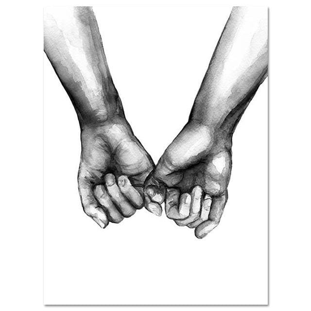 Schwarz Weiß Einfache Hand In Hand Liebhaber Leinwand Malerei LIEBE Paar Liebe-versprechen Poster Wand Bilder Für Wohnzimmer wohnkultur