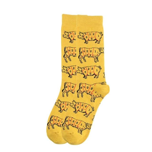 Happy chaussettes mode Hip Hop Skateboard chaussettes coton dessin animé requin cochon chien nourriture Hamburger Pizza Sushi drôle hommes femmes Calcetines