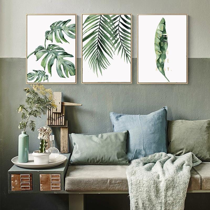 Watercolor Plant Green Leaves Canvas Painting Art Print Poster Picture Wall Modern Minimalist Bedroom Living Room Decoration