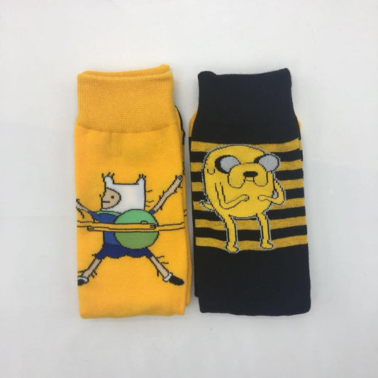 Chaussettes pour hommes et femmes, dessin animé mignon, Adventure Time, drôles, Orange, jeu de rôle de rue, en coton, nouveauté féminine, chaussettes de fête