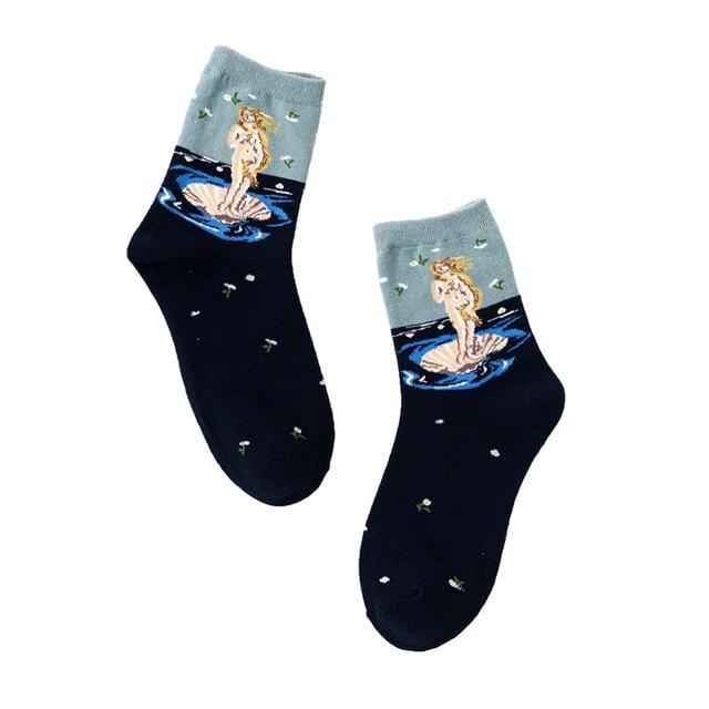 Street Fashion Van Gogh Sunflower Funny Winter Retro Oil Paint Female Cotton Socks Warm Short Art Abstract Happy Women Socks