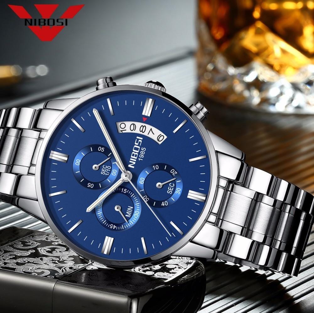 NIBOSI Blue Watch Men Watches Luxury Top Brand Mens Watch Relogio Masculino Navy Blue Military Army Analog Quartz Wrist Watches