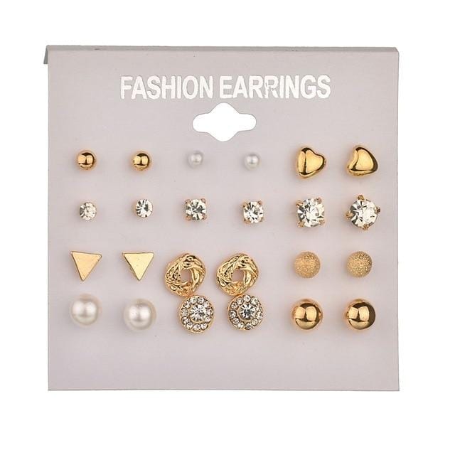 MissCyCy 25 Style Heart Flowers Infinite Symbol Stud Earrings Set 2019 New Rhinestone imitation Pearl Earrings For Women Gift