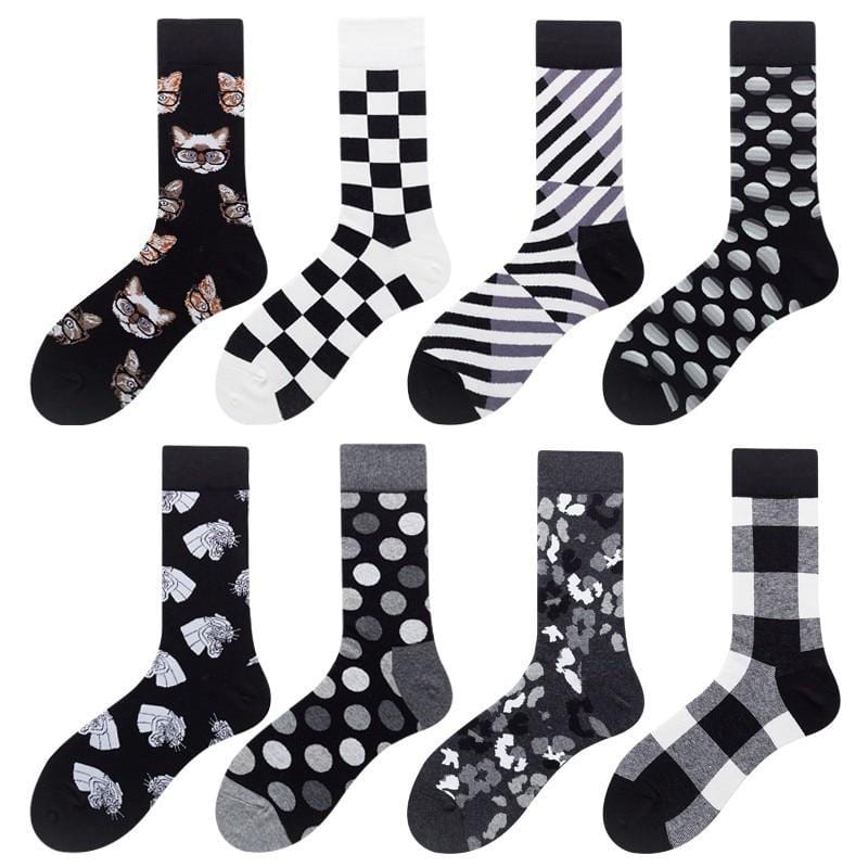 Harajuku Stil Männer Socken Schwarz Weiß Plaid Dot Katze Muster Glücklich Socken Neue 2020 Hip Hop Gekämmte Baumwolle Calcetines