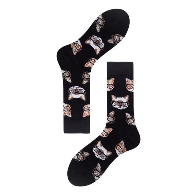 Harajuku Stil Männer Socken Schwarz Weiß Plaid Dot Katze Muster Glücklich Socken Neue 2020 Hip Hop Gekämmte Baumwolle Calcetines