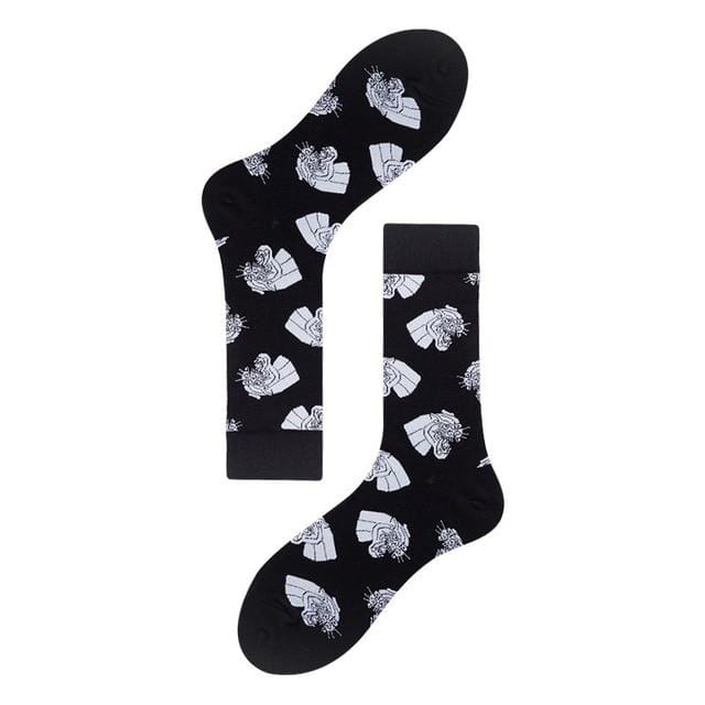 Chaussettes Style Harajuku pour hommes, à carreaux noirs et blancs, motif de chat à pois, chaussettes joyeuses, Hip Hop, en coton peigné, nouvelle collection 2020