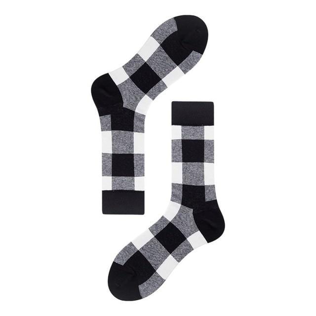 Chaussettes Style Harajuku pour hommes, à carreaux noirs et blancs, motif de chat à pois, chaussettes joyeuses, Hip Hop, en coton peigné, nouvelle collection 2020