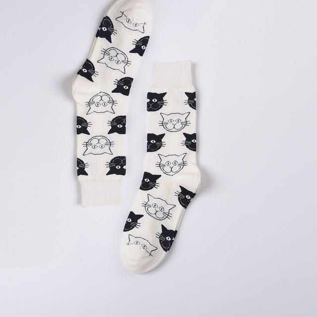 Chaussettes Style Harajuku pour hommes, à carreaux noirs et blancs, motif de chat à pois, chaussettes joyeuses, Hip Hop, en coton peigné, nouvelle collection 2020