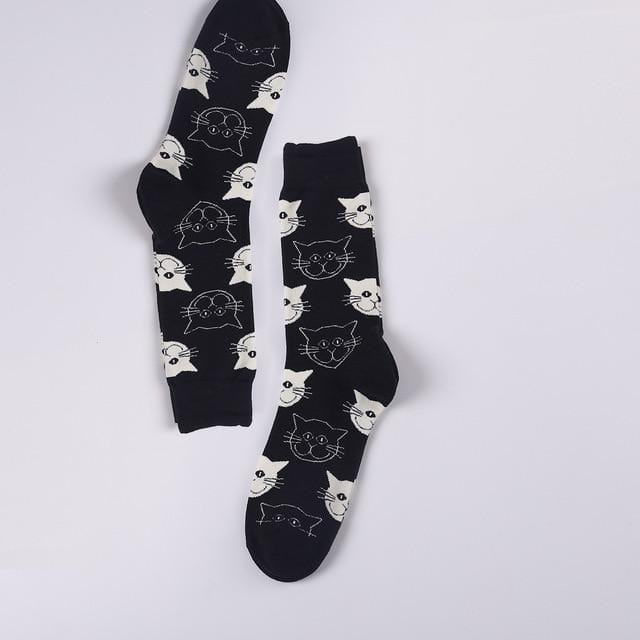 Chaussettes Style Harajuku pour hommes, à carreaux noirs et blancs, motif de chat à pois, chaussettes joyeuses, Hip Hop, en coton peigné, nouvelle collection 2020