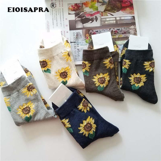 [EIOISAPRA] Koreanischen Stil Frauen Sonnenblumen Kurze Socken Kreative Kunst Harajuku Japanische Socken Hohe Qualität Baumwolle Flut Sox