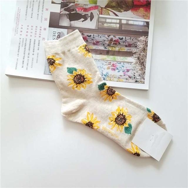 [EIOISAPRA]Korean Style Women Sunflower Short Socks Creative Art Harajuku Japanese Socks High Quality Cotton Tide Sox