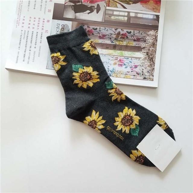 [EIOISAPRA]Korean Style Women Sunflower Short Socks Creative Art Harajuku Japanese Socks High Quality Cotton Tide Sox