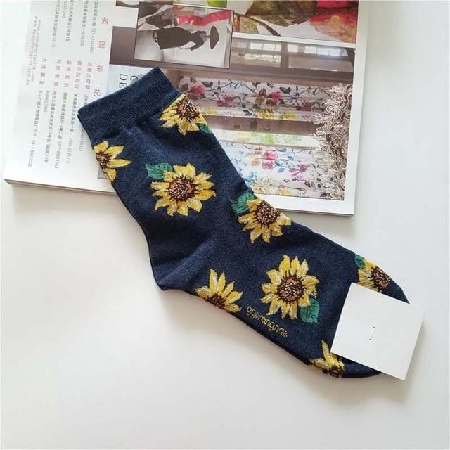 [EIOISAPRA]Korean Style Women Sunflower Short Socks Creative Art Harajuku Japanese Socks High Quality Cotton Tide Sox