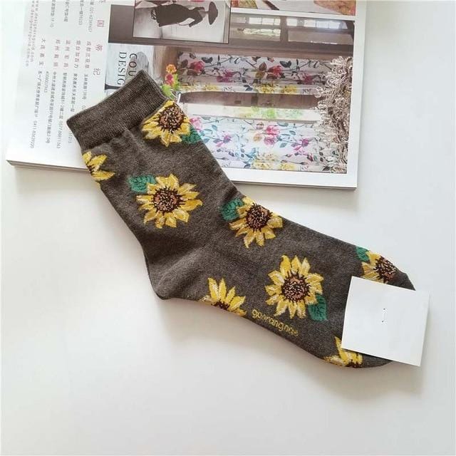 [EIOISAPRA]Korean Style Women Sunflower Short Socks Creative Art Harajuku Japanese Socks High Quality Cotton Tide Sox