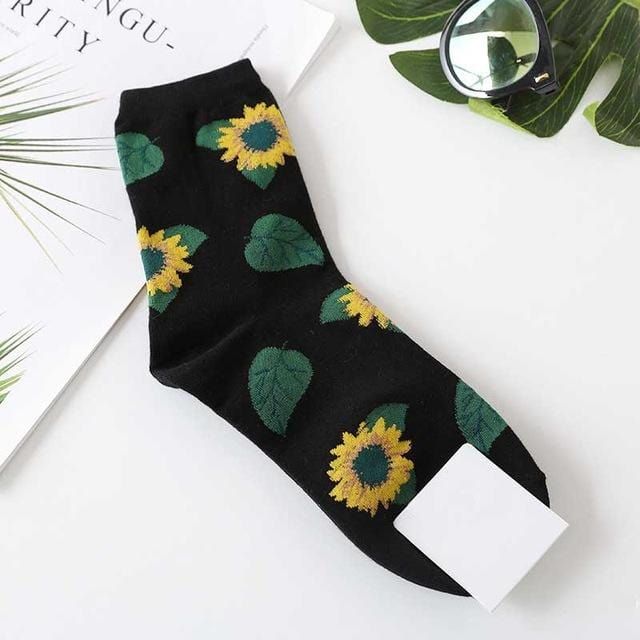 [EIOISAPRA]Korean Style Women Sunflower Short Socks Creative Art Harajuku Japanese Socks High Quality Cotton Tide Sox