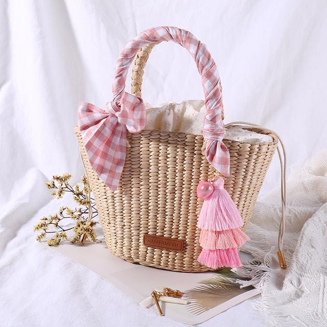 Natural Basket Handmade Straw bag Woven Handbags Sea Grass Beach Bag Top Handle Bag Wedding Gift Small Size