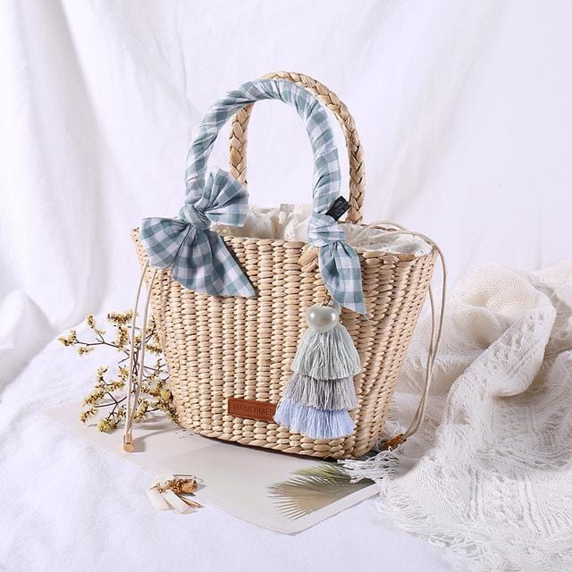 Natural Basket Handmade Straw bag Woven Handbags Sea Grass Beach Bag Top Handle Bag Wedding Gift Small Size