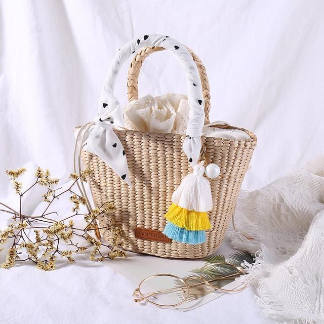 Natural Basket Handmade Straw bag Woven Handbags Sea Grass Beach Bag Top Handle Bag Wedding Gift Small Size