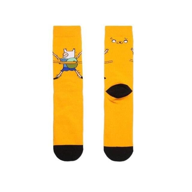 Chaussettes pour hommes et femmes, dessin animé mignon, Adventure Time, drôles, Orange, jeu de rôle de rue, en coton, nouveauté féminine, chaussettes de fête