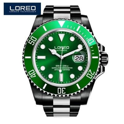 LOREO Luxury Brand Diving Men Military Sport Watches Men's Automatic Mechanical Clock Waterproof 200M Date Wristwatch Reloj