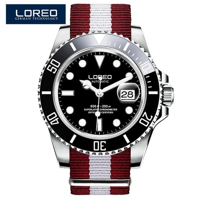 LOREO Luxury Brand Diving Men Military Sport Watches Men's Automatic Mechanical Clock Waterproof 200M Date Wristwatch Reloj