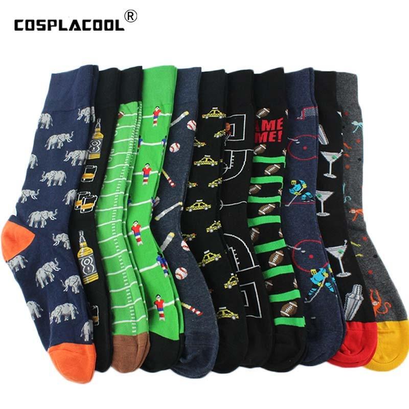 [COSPLACOOL]Cool Novelty Harajuku Crew Funny Socks Street Hip Hop Big Size Socks Men Divertidos Beer Skateboard Chaussette Homme