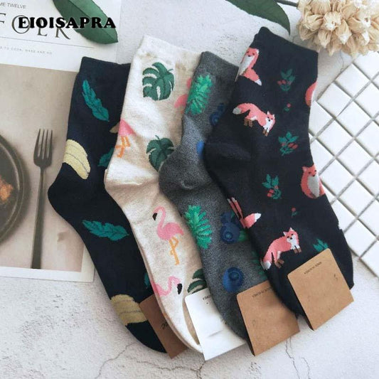 [EIOISAPRA] Nette Jacquard/Pflanzen Druck Muster Kunst Socken Frauen Koreanische Tier/Kaktus Socken Lustige Socken Kawaii sokken Calcetines