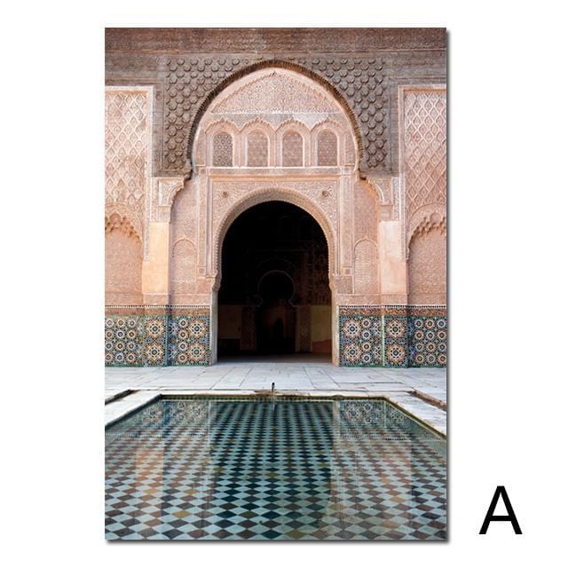 Morocco Door Nordic Poster Wall Art Canvas Painting Scenery Religion Casablanca Palace Wall Pictures For Living Room Unframed