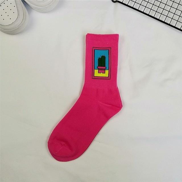 Style coréen mode fun hip hop skateboard chaussettes style de rue dessin animé banane cactus lune flamme chaussettes unisexe heureux longues chaussettes